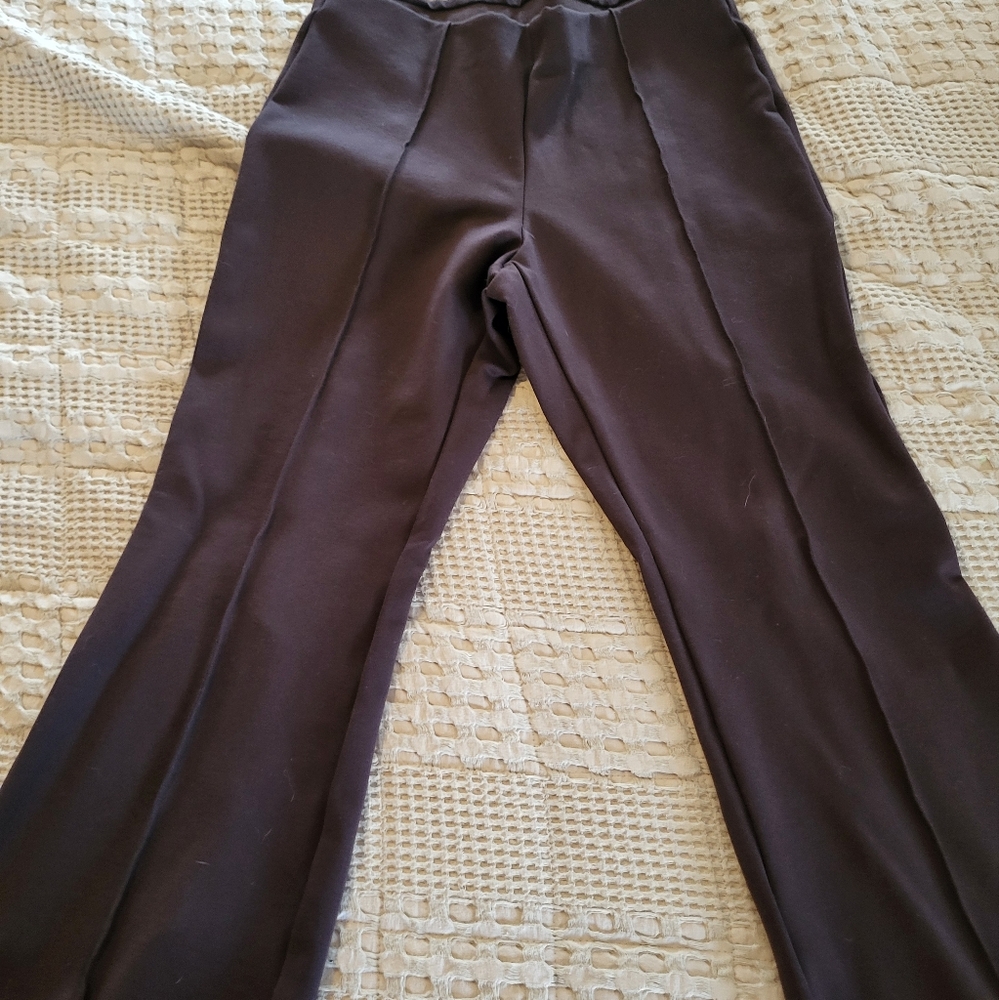 Dark Brown High Rise Crop Flared Pants